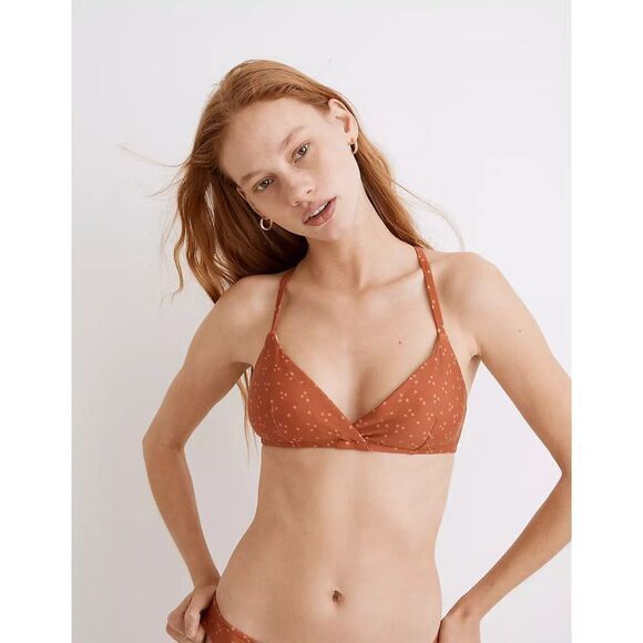 NEW: Madewell Second Wave Tie-Back Bikini Top in Night Stars, Afterglow red, XL - Picture 5 of 7